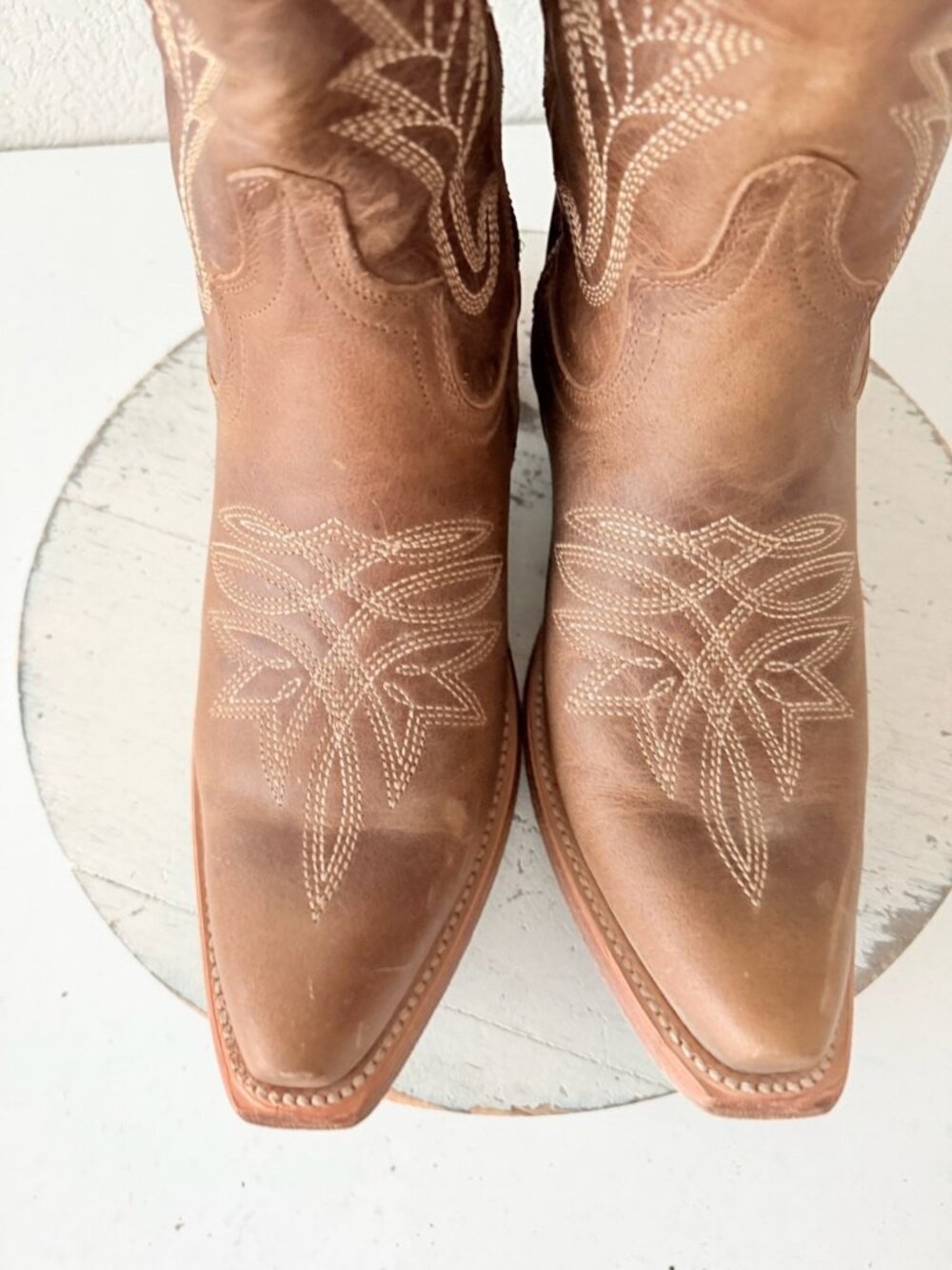 Lane SANDAGA Knee High Brown Cowboy Boots Womens 9 Western Tall Zipper Snip Toe - Picture 7 of 13
